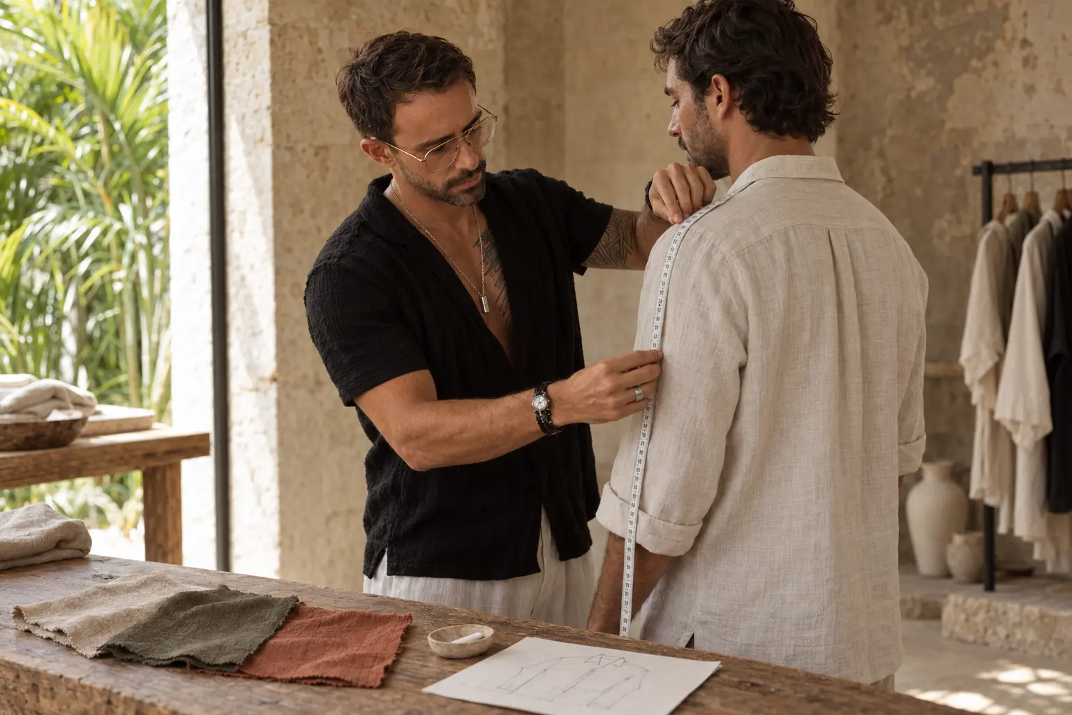 Jonathan creating a made-to-measure Cefiro piece with a client