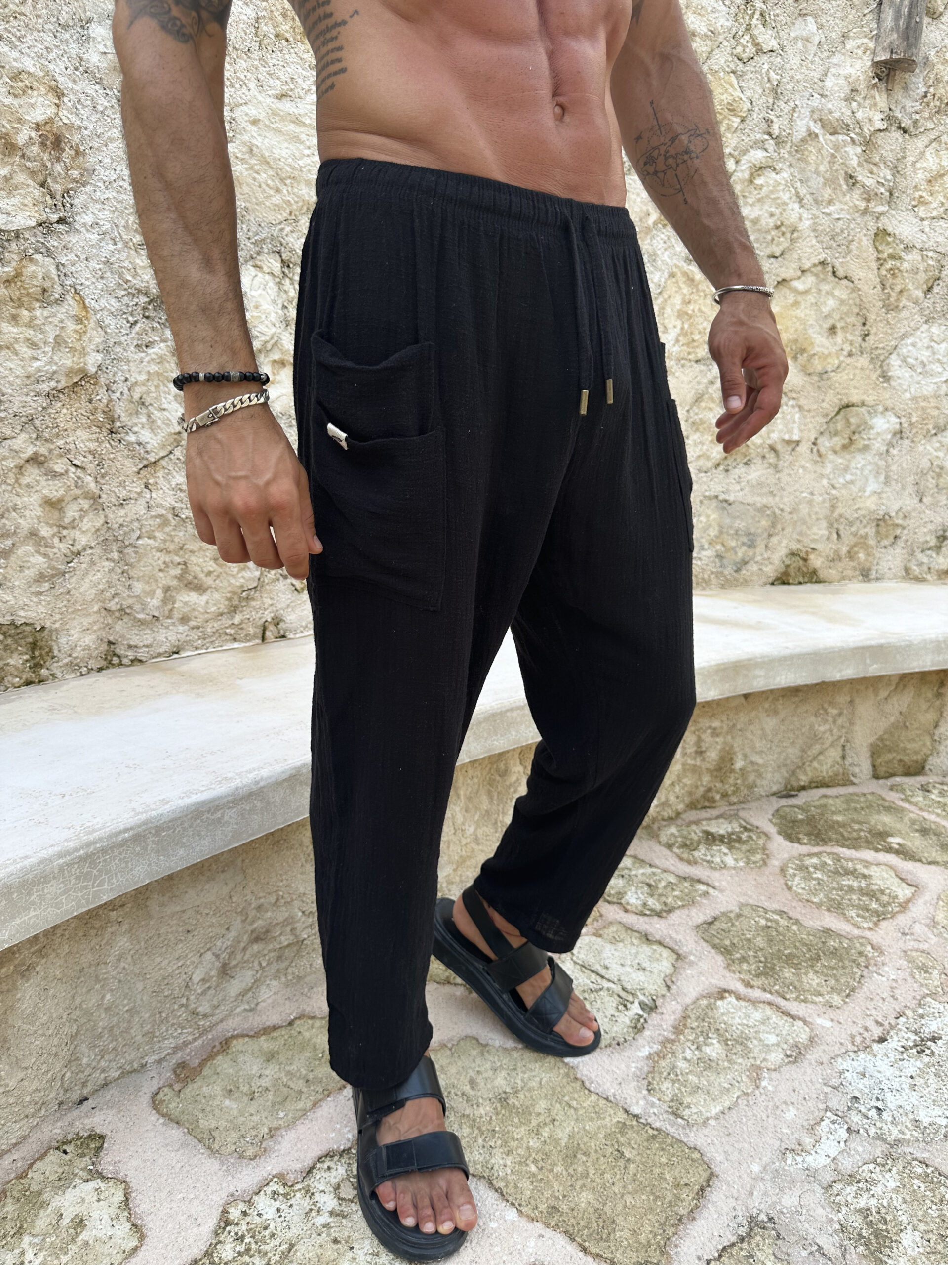 Pantalon Largo Slub Stone Negro