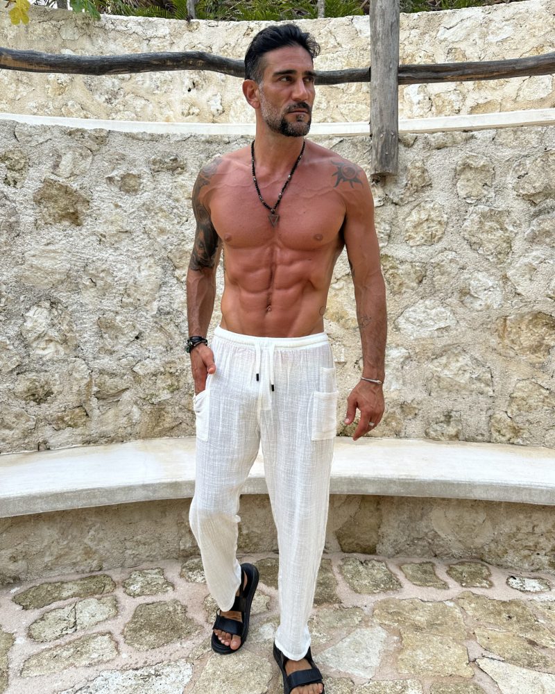 Pantalon Largo Slub Stone Blanco